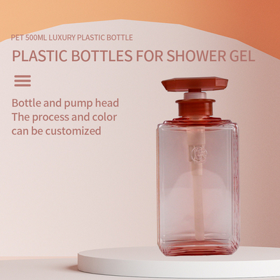 Printing 500ml PET Clear Empty Square Lotion Pump Bottle for Shampoo and Conditioner Bottles